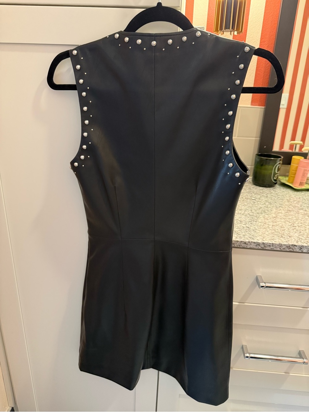 Rag & Bone Sleeveless Black Faux Leather Studded Dress Size 0 - Picture 4 of 4